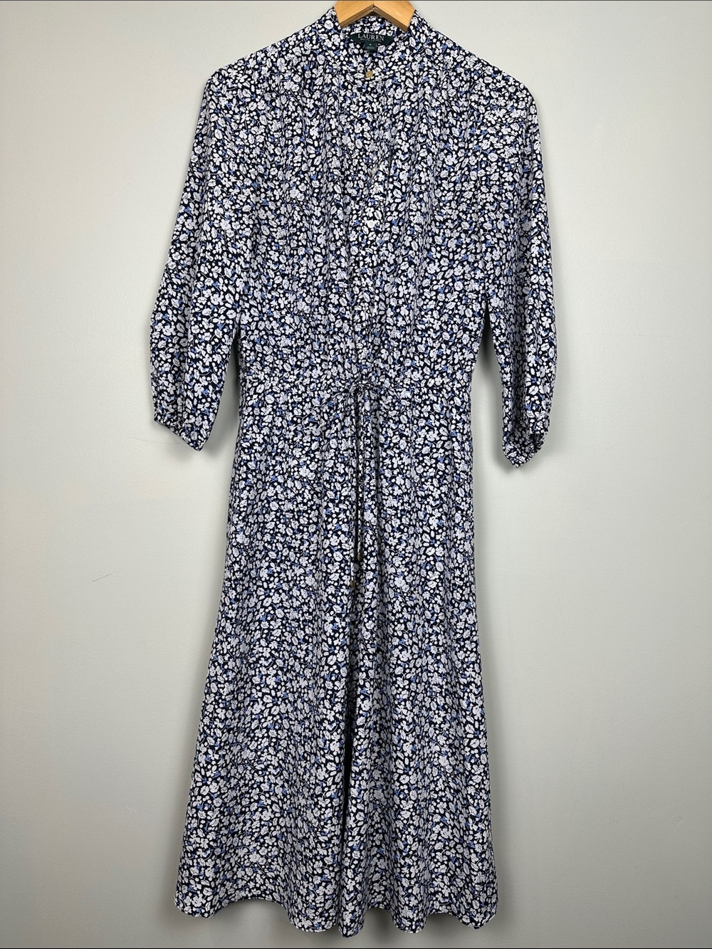 Ralph Lauren micro floral 3/4 sleeve midi dress feminine Cottagecore boho office
